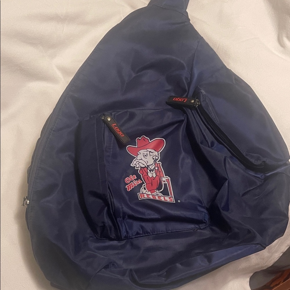 Vintage Ole Miss Rebels Logo Athletic Navy Blue Backpack in great condition.